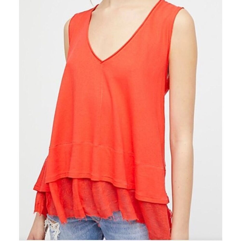 NEW NWOT We The Free People Peachy Tee coral red BOHO TUNIC TANK TOP sz M